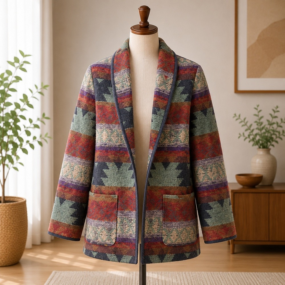 Julia Klein Southwestern Aztec Blazer Womens M Multi Geometric Wool Blend Jacket